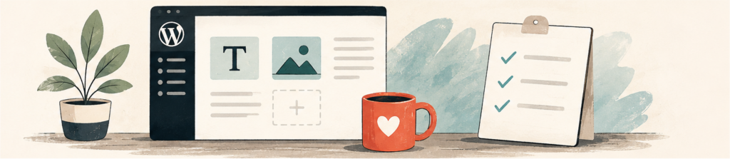 Illustration of a simple manageable WordPress dashboard and content workflow